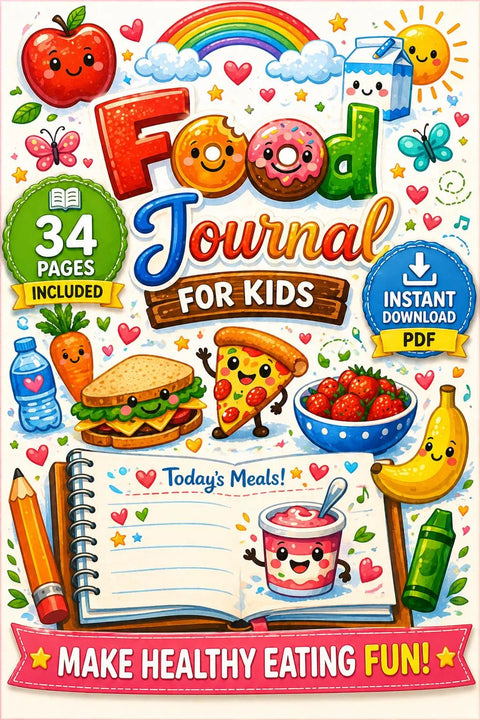 Kids Food Journal Printable | Healthy Eating Tracker, Meal Planner (PDF Download)