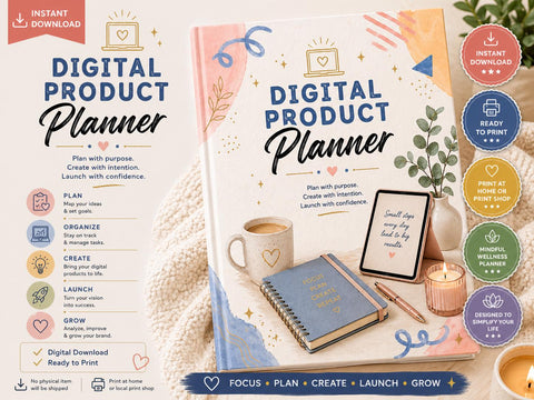 Digital Product Planner – Online Business Goals Content Launch (Printable PDF) Ready to Print