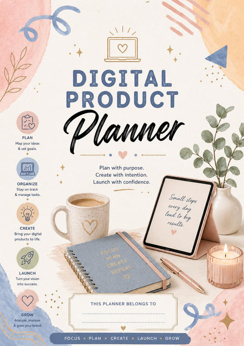 Digital Product Planner – Online Business Goals Content Launch (Printable PDF) Ready to Print