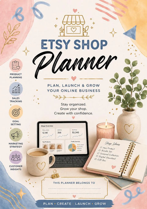 Etsy Shop Planner Printable – Business Organizer, Sales Tracker (Printable PDF) Ready to Print