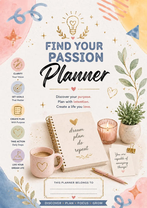 Find Your Passion Planner – Self Discovery Journal for Goals Clarity (Printable PDF)