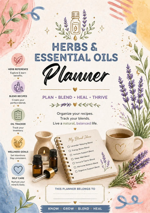 Herbs and Essential Oils Planner – Wellness Journal, Blend Recipes (Printable PDF)
