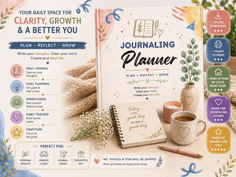 Journaling Planner Printable PDF Daily Journal for Mindfulness Reflection & Self Growth - Ready to Print