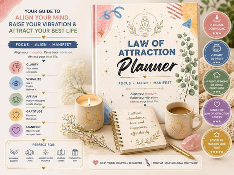Law of Attraction Planner Printable Manifestation Journal for Mindset & Goals - Ready to Print