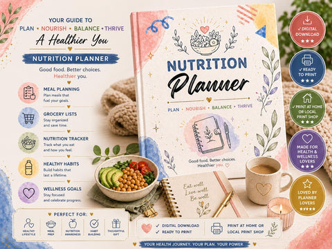 Nutrition Planner Printable Meal Tracker & Healthy Habit Journal - Ready to Print