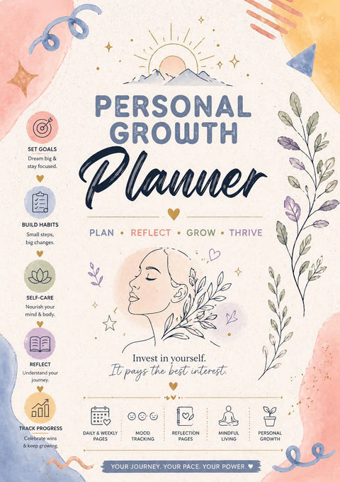Personal Growth Planner Printable Self Discovery & Goal Journal - Ready to Print