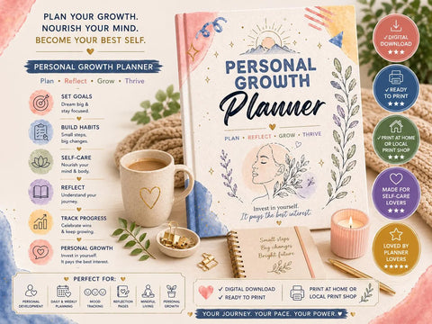 Personal Growth Planner Printable Self Discovery & Goal Journal - Ready to Print