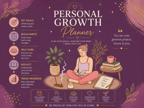 Personal Growth Planner Printable Self Care Journal & Goal Tracker - Ready to Print