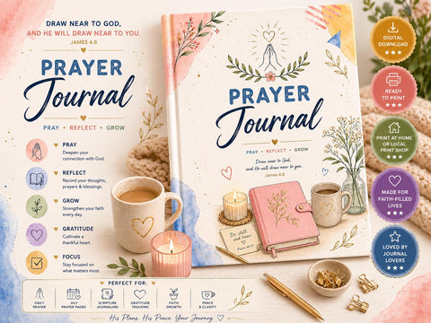 Prayer Journal Printable Faith Planner Gratitude & Reflection Pages - Ready to Print