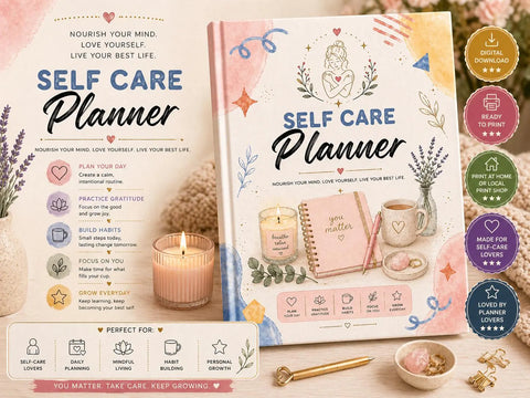 Self Care Planner Printable Wellness Journal Gratitude & Habit Tracker - Ready to Print