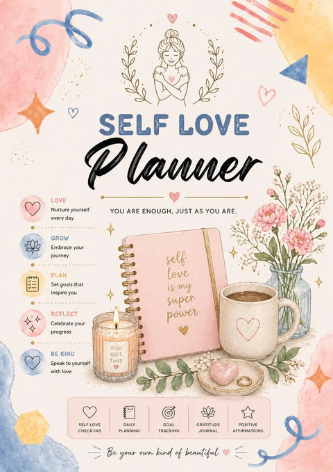 Self Love Planner Printable Wellness Journal Gratitude Affirmation Pages - Ready to Print
