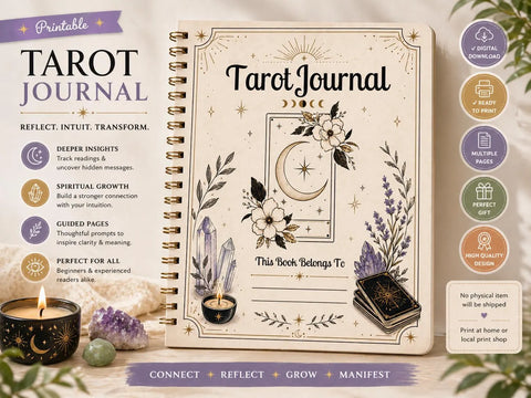 Printable Tarot Journal – Spiritual Reading Planner, Intuition Tracker (Digital Download) Ready to Print