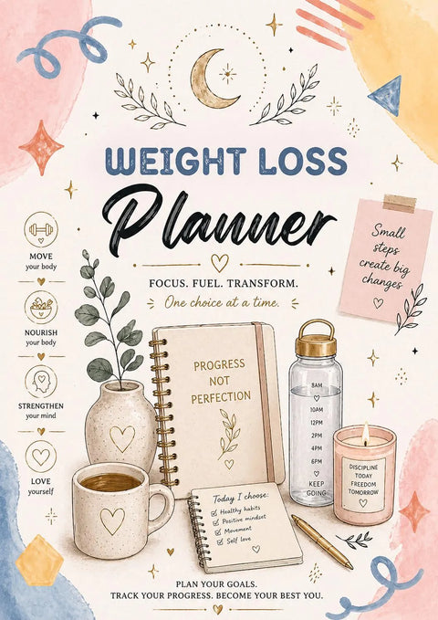 Weight Loss Planner Printable Fitness & Habit Tracker Journal - Ready to Print