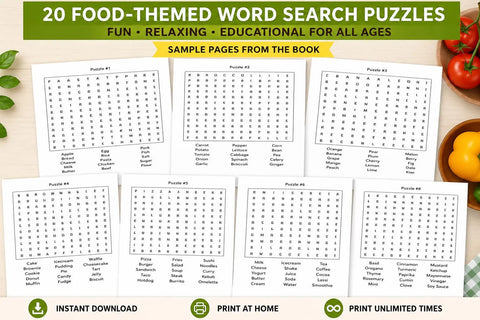 Foodie Puzzle Book, Word Search, Crosswords, Sudoku (Digital Download)