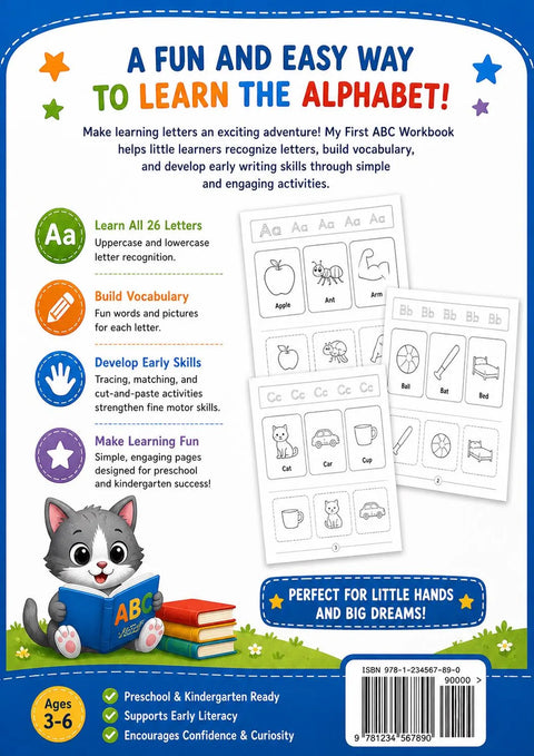 Preschool ABC Workbook | Alphabet Tracing, Cut & Paste Activities (Ages 3-6) (Digital Download)