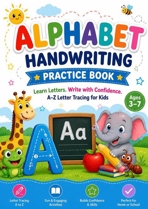 Alphabet Handwriting Practice Book for Kids Ages 3-7 | A-Z Letter Tracing Workbook (Printable PDF)