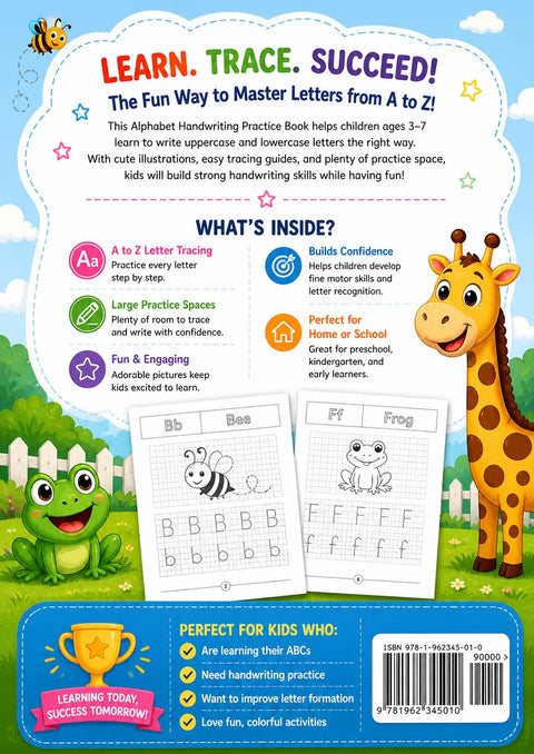 Alphabet Handwriting Practice Book for Kids Ages 3-7 | A-Z Letter Tracing Workbook (Printable PDF)