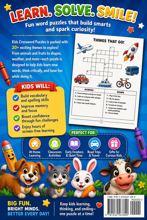 Kids Crossword Puzzles Ages 3-6 | Fun Learning Activity Book (Printable PDF)