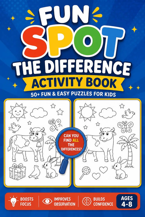 Spot The Difference Activity Book for Kids Ages 4-8 | 50+ Puzzles (Printable PDF)