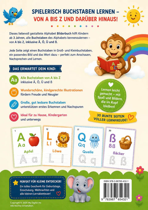 German Alphabet Tracing Book for Kids Ages 3+ | Learn Letters A-Z, Ä Ö Ü ß (Printable PDF)