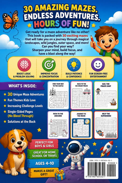 Kids Maze Book Ages 4-10, Mega Maze Adventures, Brain Boosting Puzzles (Printable PDF)