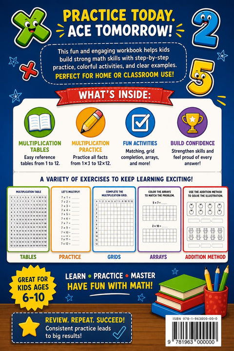 Multiplication Practice Workbook for Kids Ages 6-10 (Printable PDF)