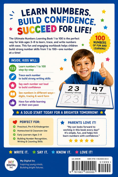 Numbers Tracing Book 1-100, Preschool Math Workbook, Learn to Write Numbers (Printable PDF)