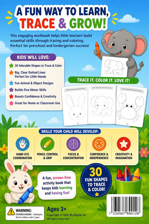 Kids Tracing Workbook | Shapes, Pencil Control, Fine Motor Skills (Printable PDF)