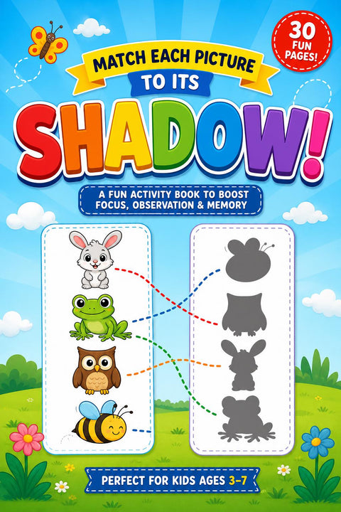 Kids Shadow Matching Activity Book, Preschool Learning Printable (Ages 3-7)