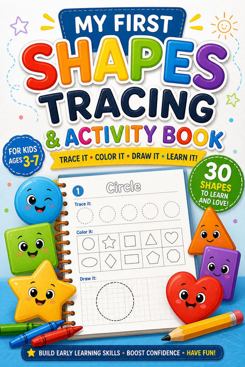 Shapes Tracing Activity Book for Kids Ages 3-7, Preschool Learning Workbook (Printable PDF)