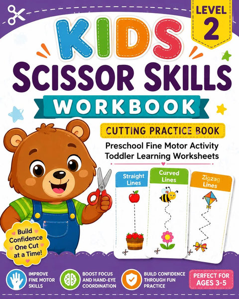 Kids Scissor Skills Workbook Level 2, Cutting Practice Book, Fine Motor Activity (PDF Download)