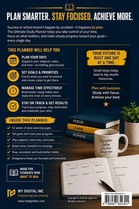 Ultimate Study Planner for Students | Daily Academic Organizer, Goal Tracker, Productivity Journal & Time Manager