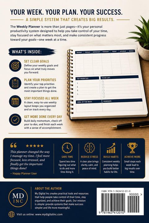 Weekly Planner Printable | Undated Goal Setting Organizer (Digital Download)