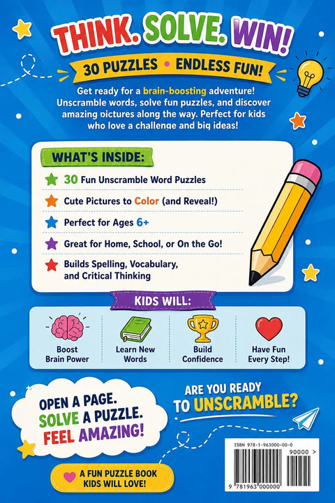 Word Scramble Puzzle Book for Kids Ages 6-10 | Vocabulary Builder (Printable PDF)