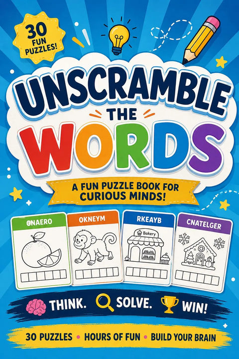 Word Scramble Puzzle Book for Kids Ages 6-10 | Vocabulary Builder (Printable PDF)