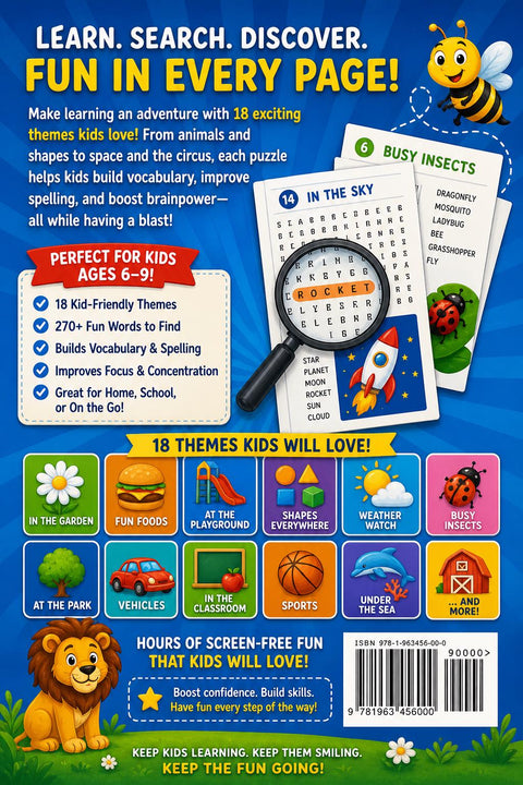 Kids Word Search Puzzle Book Ages 6-9, Educational Activity Book, Brain Games