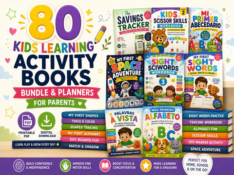 80 Kids Learning Activity Books Bundle, ABC Tracing, Coloring, Puzzles (Printable PDF)