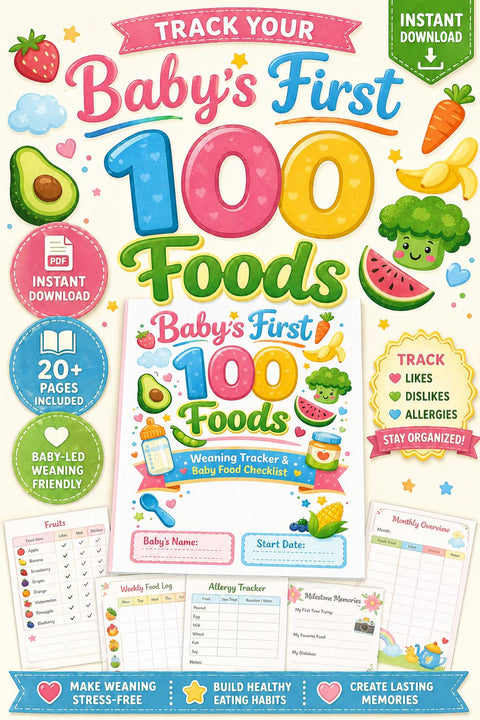 Baby's First 100 Foods Tracker | Weaning Checklist, Food Log (PDF Download)