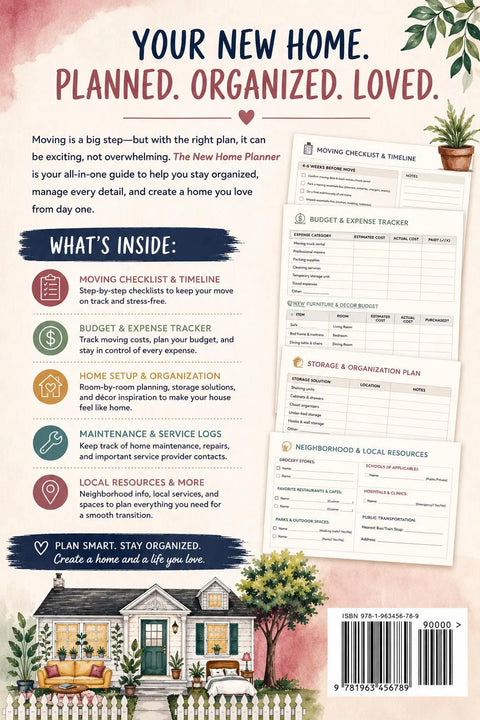 New Home Planner, Moving Organization Workbook, Home Setup Checklist (Printable PDF)
