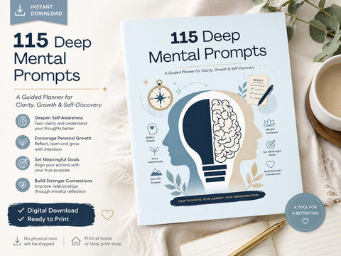 Deep Self Discovery Journal Prompts Planner PDF for Clarity Mindfulness Growth - Ready to Print