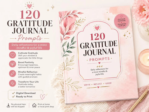 Gratitude Journal Prompts Printable PDF for Mindfulness Self Growth Daily Reflection - Ready to Print