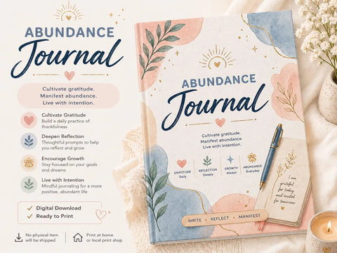 Abundance Journal Printable PDF Manifestation Gratitude Planner for Mindset Growth - Ready to Print