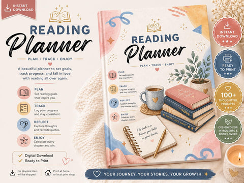Reading Planner Printable PDF Book Tracker Journal for Reading Goals & Reflection - Ready to Print