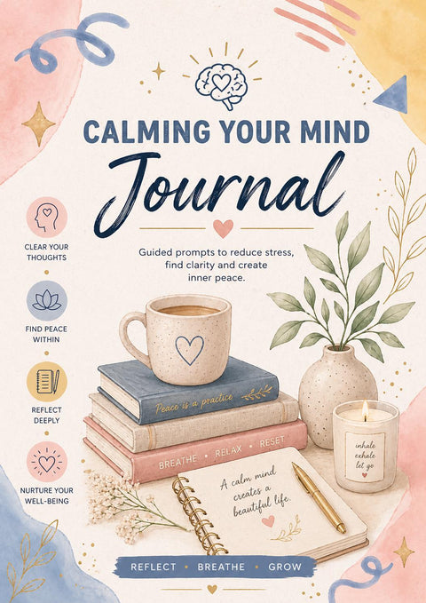 Calming Mind Journal – Stress Relief, Anxiety, Mindfulness Prompts (Printable PDF) Ready to Print