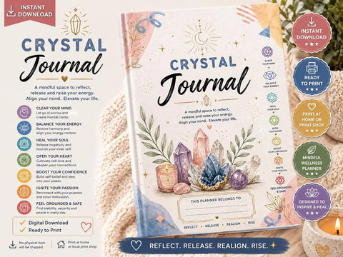 Crystal Journal Printable – Mindfulness, Clarity, Energy Healing (Printable PDF) Ready to Print