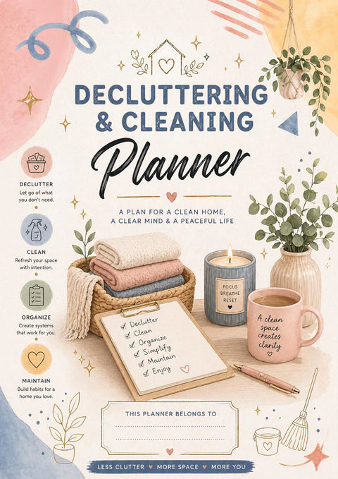 Decluttering Planner Printable PDF Cleaning Organizer for Home Reset Minimalist Living - Ready to Print