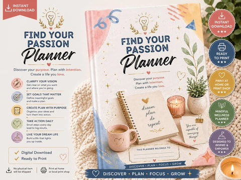 Find Your Passion Planner – Self Discovery Journal for Goals Clarity (Printable PDF)