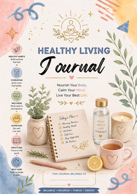 Healthy Living Journal – Habit, Nutrition, Mindfulness, Self-Care Planner (Printable PDF) Ready to Print