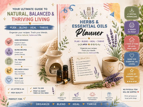 Herbs and Essential Oils Planner – Wellness Journal, Blend Recipes (Printable PDF)