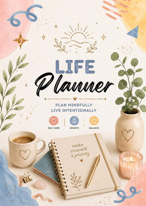 Life Planner Printable Mindful Daily Journal for Self Care & Goal Setting - Ready to Print